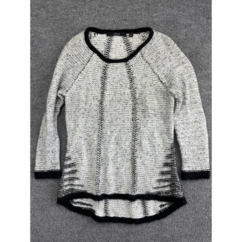 Guess Sweater Womens‎ Medium Gray Black Knit Pullover Long Sleeve High Low Hem